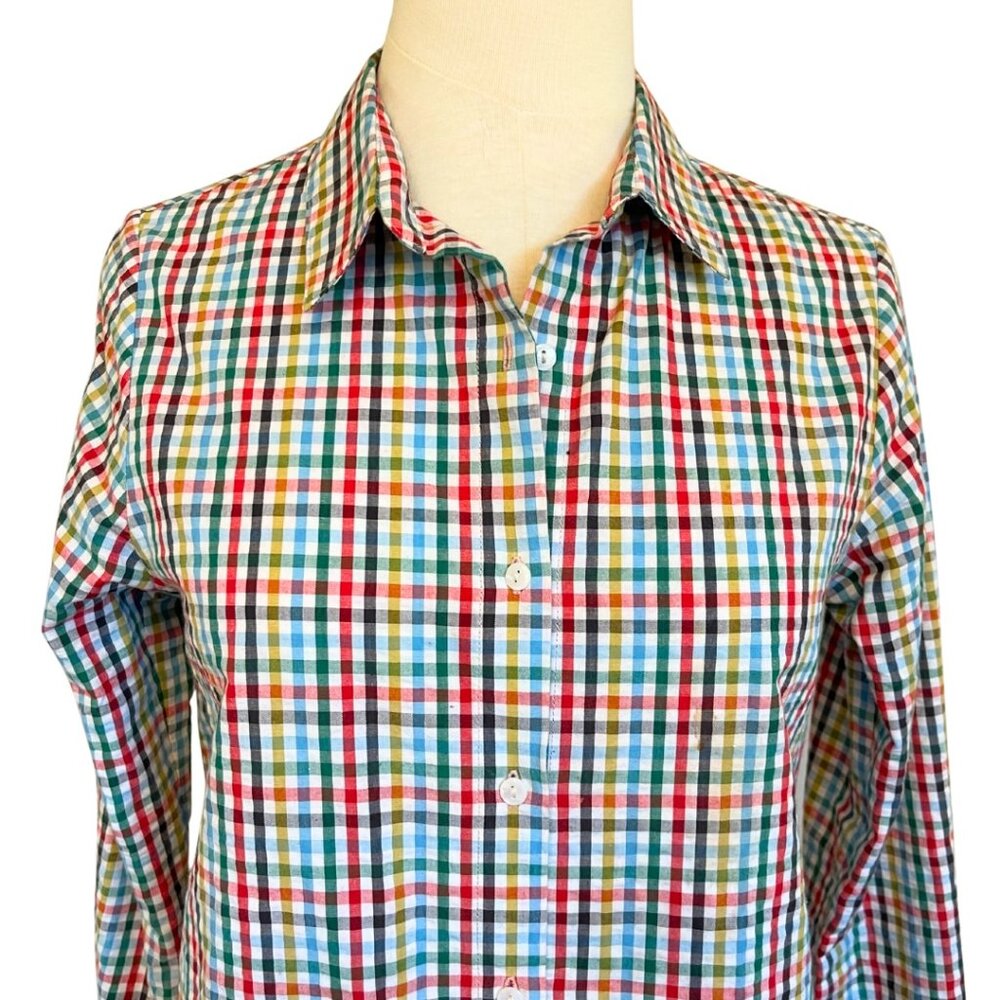 Leylie 100% Cotton Poplin Spring Plaid Long Sleeve Boyfriend Button Down Shirt